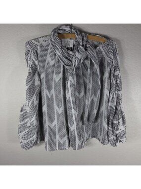 Anthropology dRA Los Angeles S Cotton Ruched Balloon Sleeve Tie Neck Top Blouse